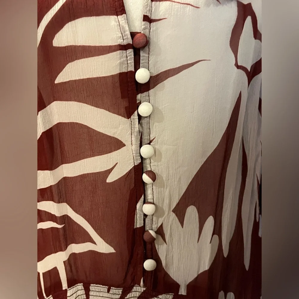Anthropologie Marais Chiffon Mini Dress w/ ruffled skirt. Maroon, white. L-XL - Picture 9 of 15